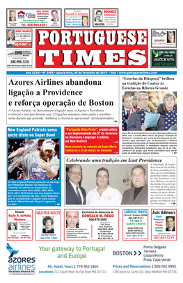 Azores Airlines Abandona Ligação a Providence E Reforça Operação De
