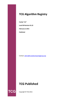 TCG Algorithm Registry Family "2.0"