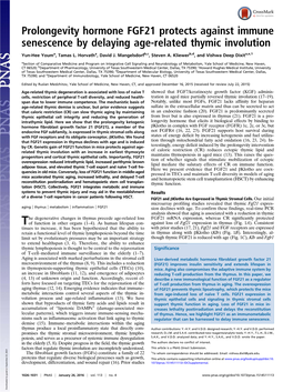 Prolongevity Hormone FGF21 Protects Against Immune Senescence by Delaying Age-Related Thymic Involution