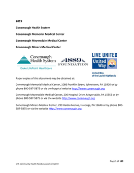 Conemaugh Health System's 2019 Community Health Needs