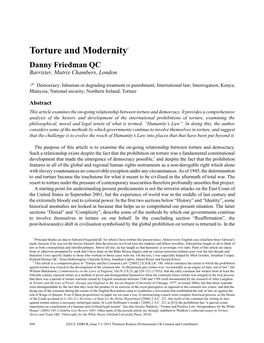 Torture and Modernity1 Danny Friedman QC Barrister, Matrix Chambers, London