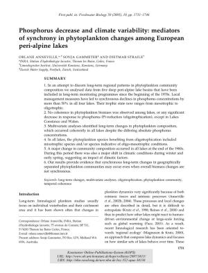 Mediators of Synchrony in Phytoplankton Changes Among European Peri-Alpine Lakes