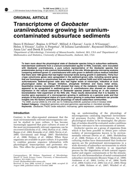 Transcriptome of Geobacter Uraniireducens Growing in Uranium- Contaminated Subsurface Sediments