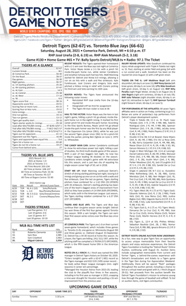 Detroit Tigers Game Notes