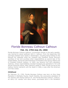 Floride Bonneau Colhoun Calhoun Feb