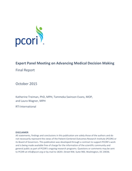 Expert Panel Meeting on Advancing Medical Decision Making Final Report October 2015