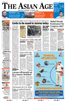 Curbs to Be Eased in Jammu Today