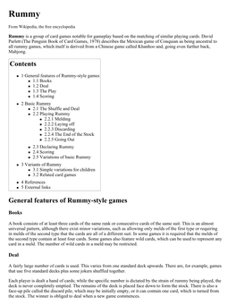 General Features of Rummy-Style Games Contents