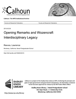 Opening Remarks and Wozencraft Interdisciplinary Legacy