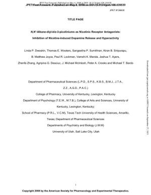 TITLE PAGE N,N'-Alkane-Diyl-Bis-3-Picoliniums As Nicotinic
