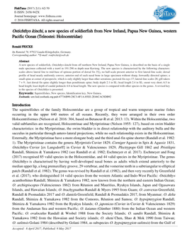 Ostichthys Kinchi, a New Species of Soldierfish from New Ireland, Papua New Guinea, Western Pacific Ocean (Teleostei: Holocentridae)