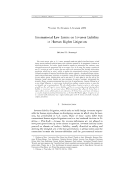 International Law Limits on Investor Liability in Human Rights Litigation