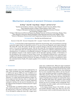 Mechanism Analysis of Ancient Chinese Crossbows