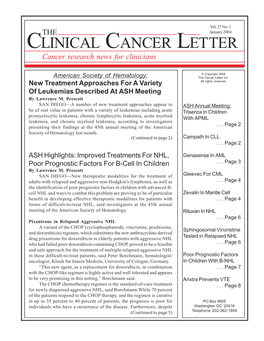 CLINICAL CANCER LETTER Cancer Research News for Clinicians