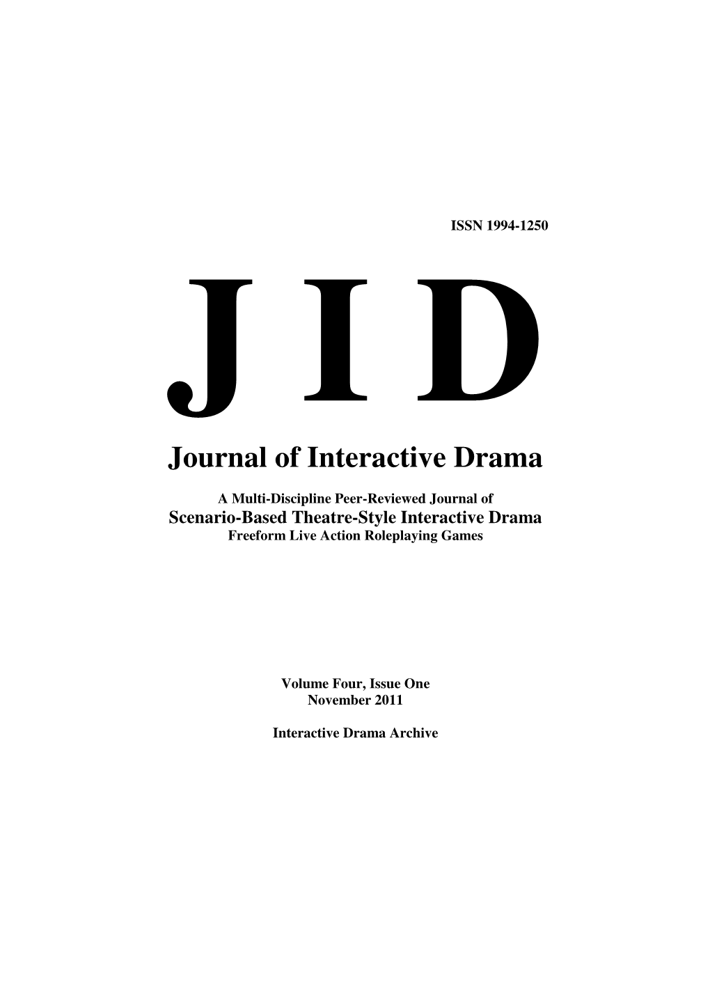 Journal of Interactive Drama
