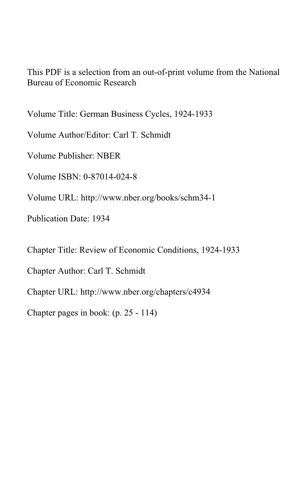 Review of Economic Conditions, 1924-1933