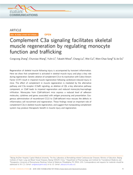 Complement C3a Signaling Facilitates Skeletal Muscle Regeneration by Regulating Monocyte Function and Trafﬁcking