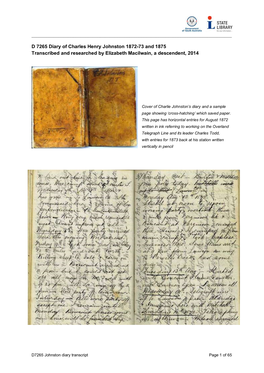 Charles Henry Johnston's Diary 1872-1875