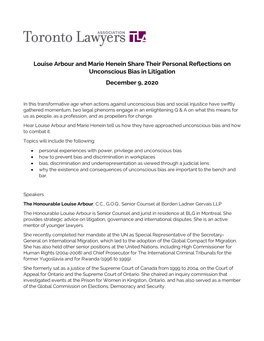 Louise Arbour and Marie Henein Share Their Personal Reflections on Unconscious Bias in Litigation December 9, 2020