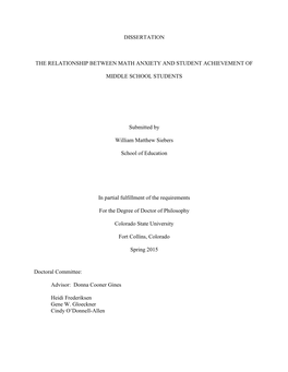 Dissertation the Relationship Between Math Anxiety And