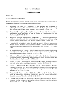 List of Publications Taina Pihlajaniemi