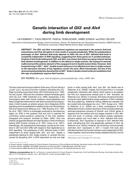 Genetic Interaction of Gli3 and Alx4 During Limb Development