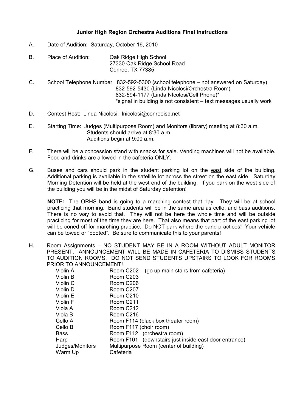 Junior High Region Orchestra Auditions Final Instructions