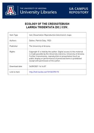 Ecology of the Creosotebush T-Arhea Tridentata (Dc.) Cov