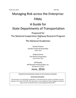 Managing Risk Across the Enterprise: FINAL a Guide for State