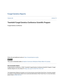 Twentieth Fungal Genetics Conference Scientific Program