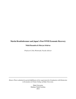 Martin Bronfenbrenner and Japan's Post-WWII Economic Recovery