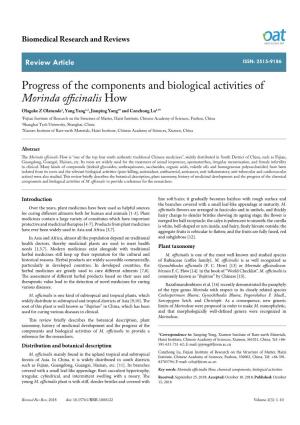 Progress of the Components and Biological Activities of Morinda