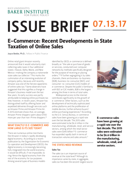 E-Commerce: Recent Developments in State Taxation of Online Sales