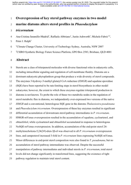 Overexpression of Key Sterol Pathway Enzymes in Two Model Marine