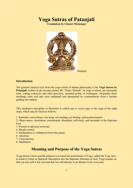 Yoga Sutras of Patanjali Translation by Chester Messenger