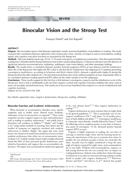 Binocular Vision and the Stroop Test