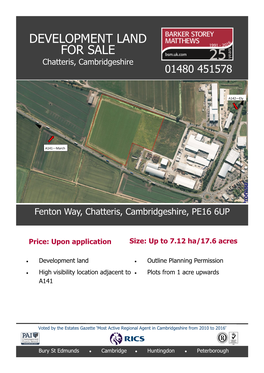 DEVELOPMENT LAND for SALE Chatteris, Cambridgeshire 01480 451578