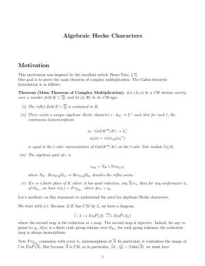 Algebraic Hecke Characters Motivation