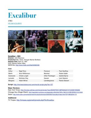 Excalibur, Filmography