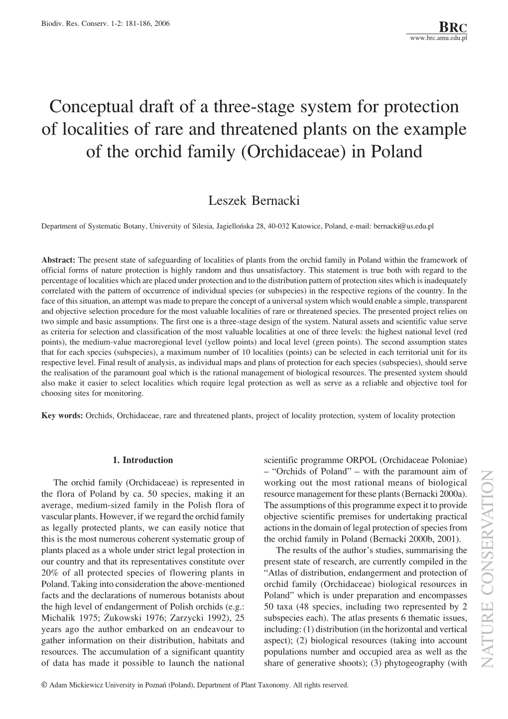 Conceptual Draft of a Three-Stage System for Protection of Localities of Rare and Threatened Plants on the Example of the Orchid Family (Orchidaceae) in Poland