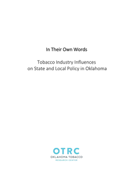 In Their Own Words Tobacco Industry Influences on State and Local Policy in Oklahoma