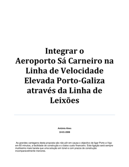 A Linha De Velocidade Elevada (LVE) a Construir Entre Porto E Vigo