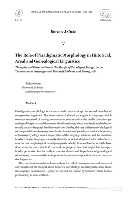 Review Article the Role of Paradigmatic Morphology In