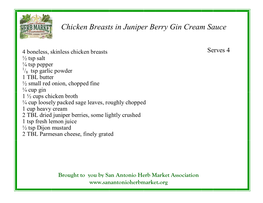 Chicken Breasts in Juniper Berry Gin Cream Sauce