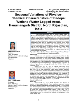 Chemical Characteristics of Badopal Wetland