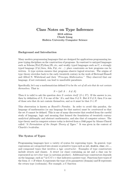 Class Notes on Type Inference 2018 Edition Chuck Liang Hofstra University Computer Science