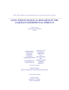 Luquillo LTER Proposal 1994