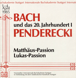 Bach, Und Das 20. Jahrhundert1, Penderecki, April 1, 1985, Johann