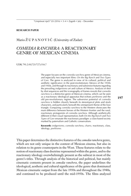 Comedia Ranchera: a Reactionary Genre of Mexican Cinema