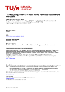 The Recycling Potential of Wood Waste Into Wood-Wool/Cement Composite